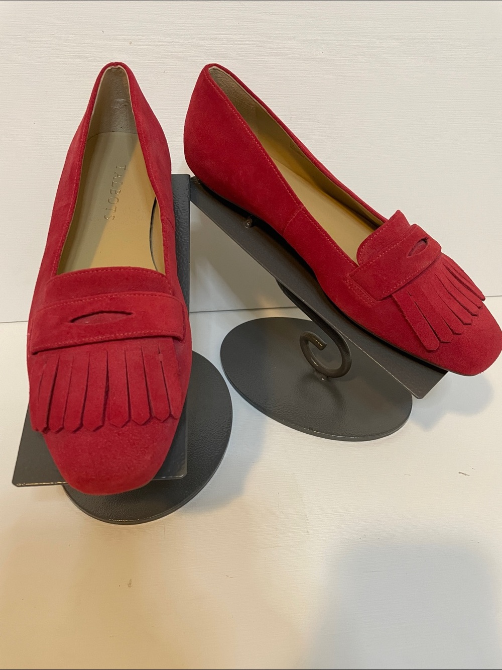 NWOT Talbots Red Suede Fringe Penny Loafers - Sz 7